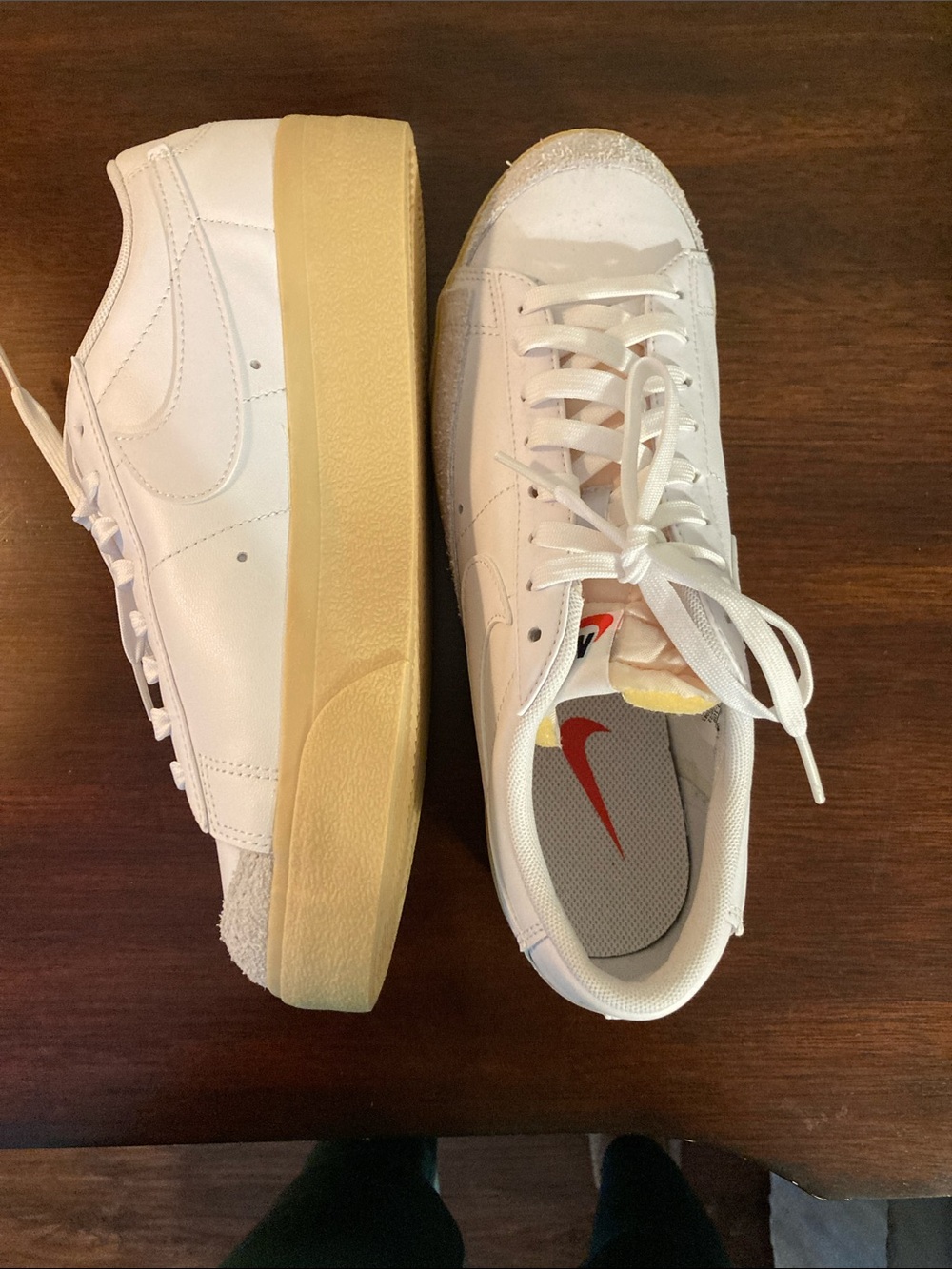 Women’s Nike White Sneakers with Gum Sole Edge and white swoosh size 9.5 EU 41